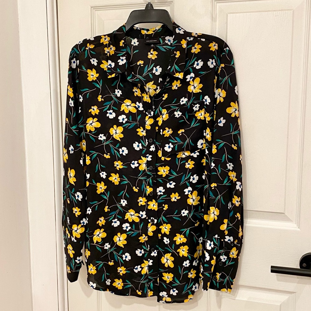 Semi-sheer floral print button up